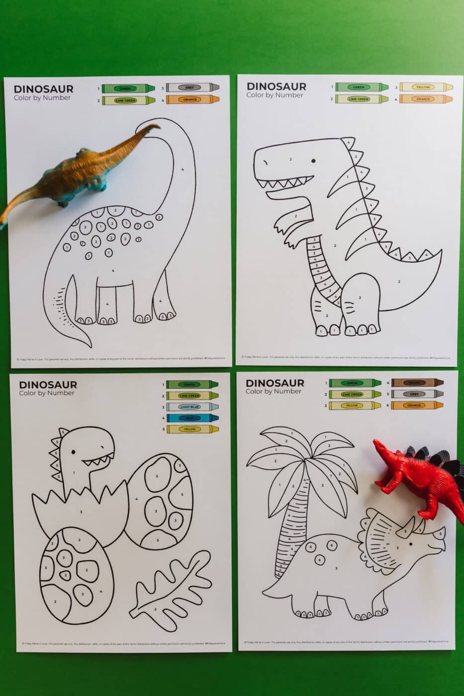 Dinosaur Color by Number printable pack. 
