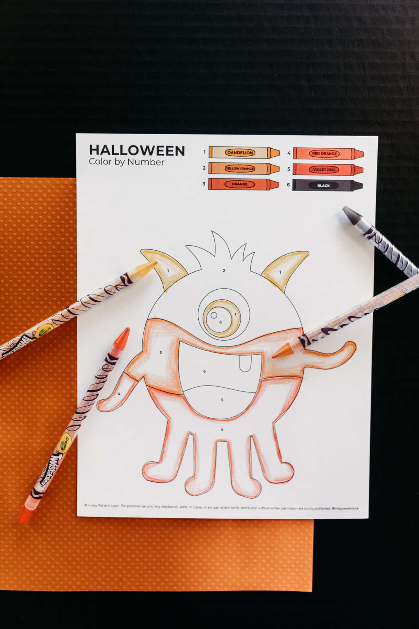 Cute Halloween coloring by number printable with cute Halloween monster. 