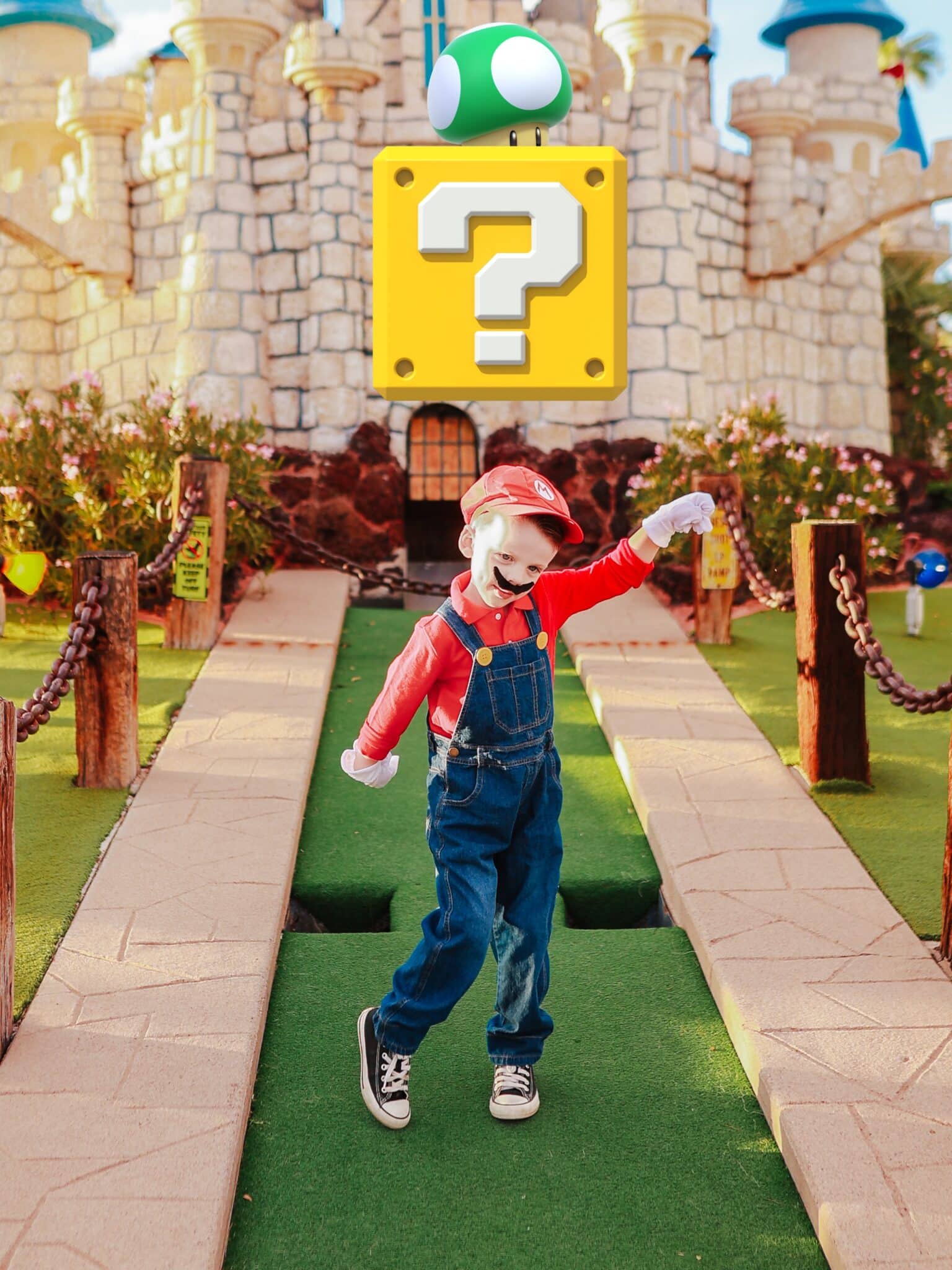 Kid in a Mario Costume with a 1up photoshopped in. 