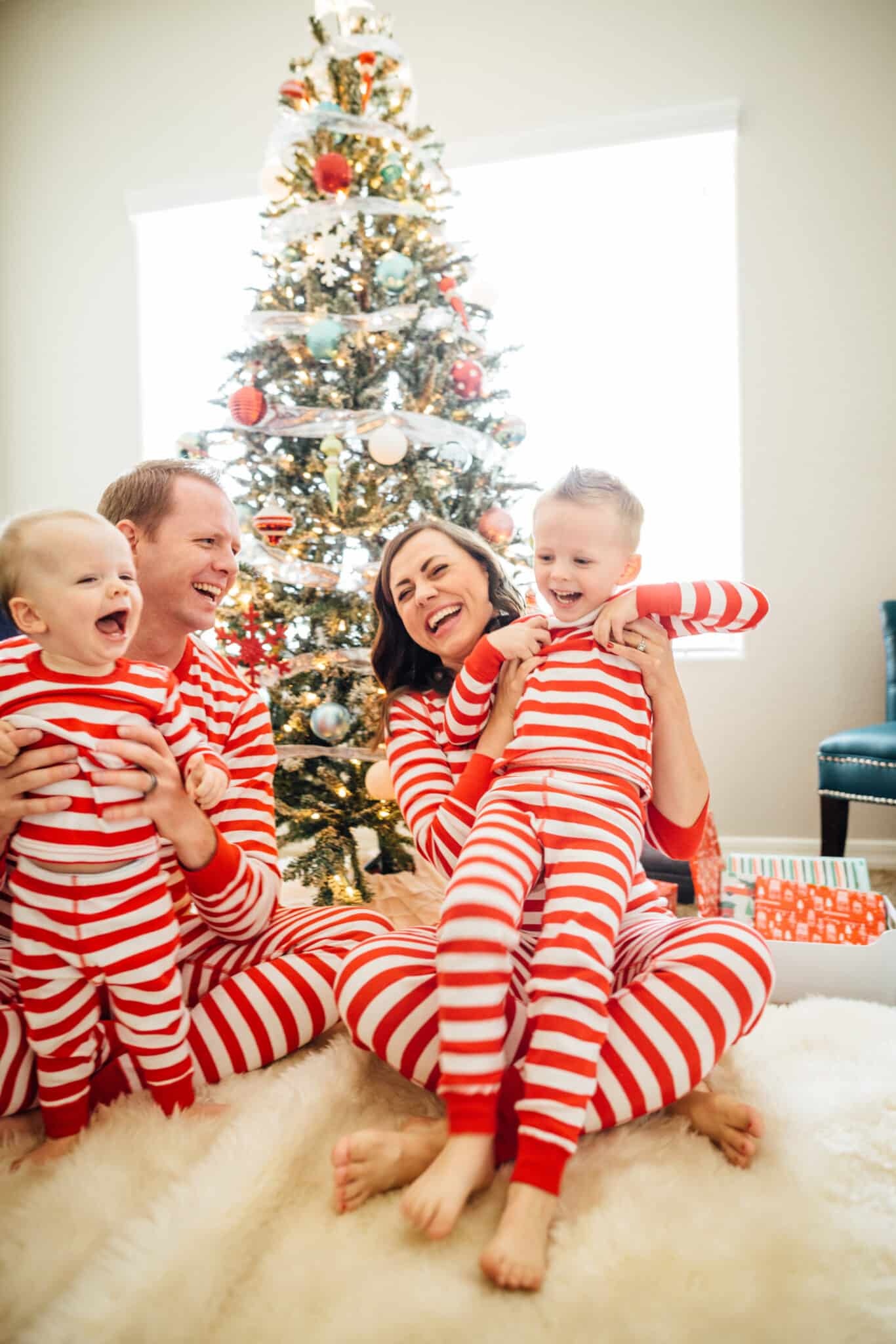 Family demostrating Christmas Pajama Photo Shoot Ideas. 