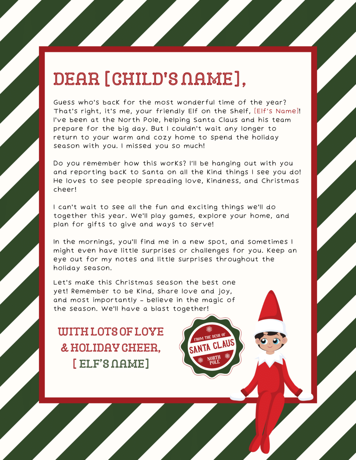 Printable Editable Elf on the Shelf Letter - Friday We're In Love