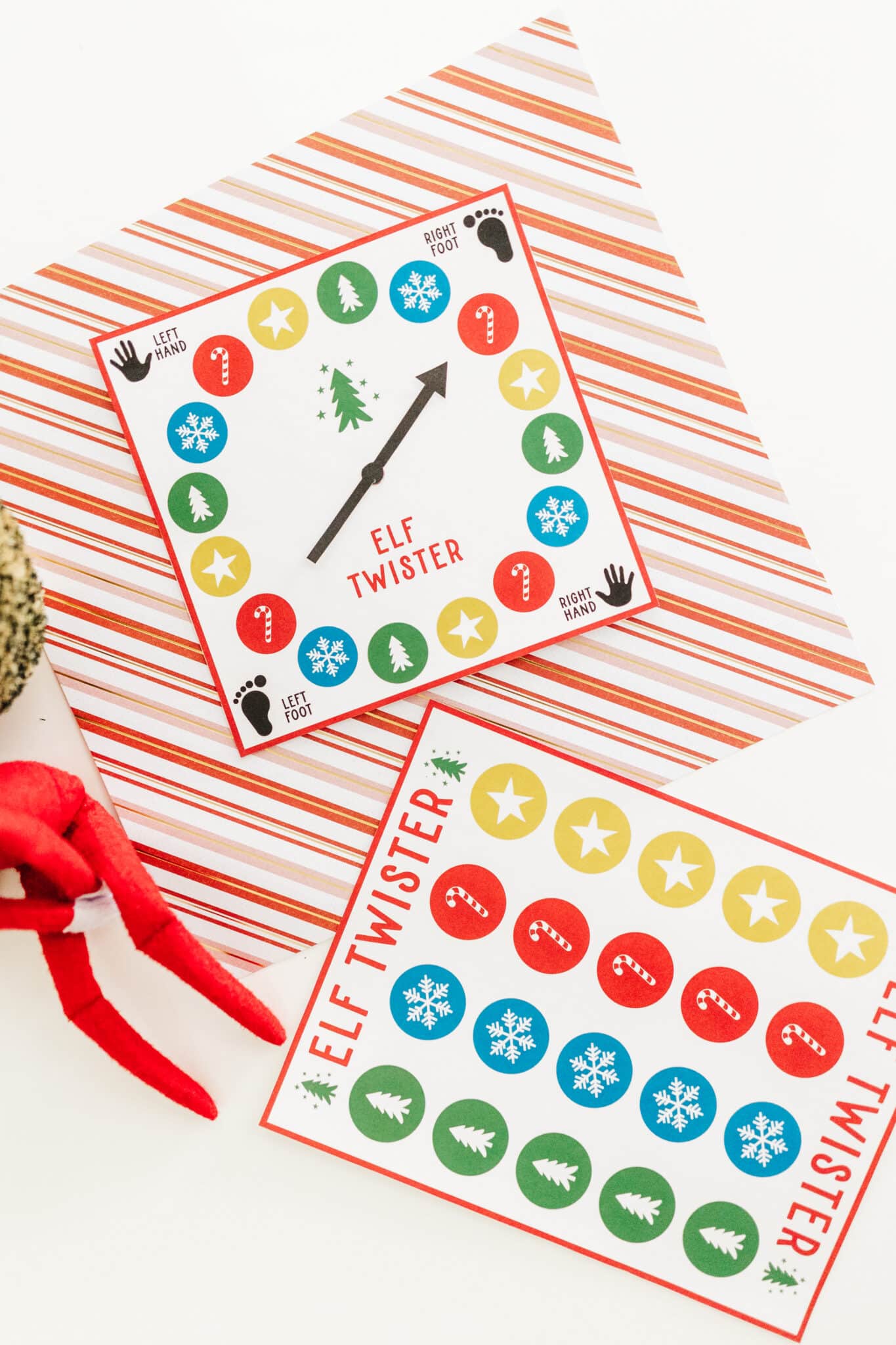 Elf Twister printable with an Elf on the Shelf.