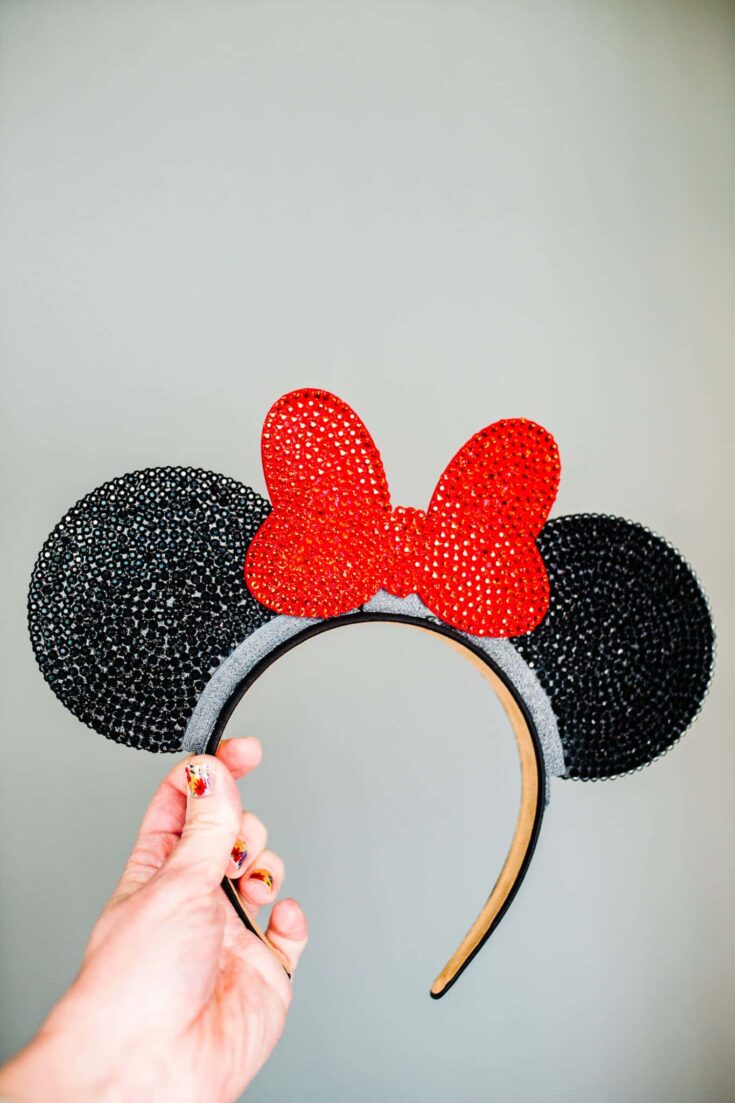 Final product for creating your own rhinestone Minnie Ears.