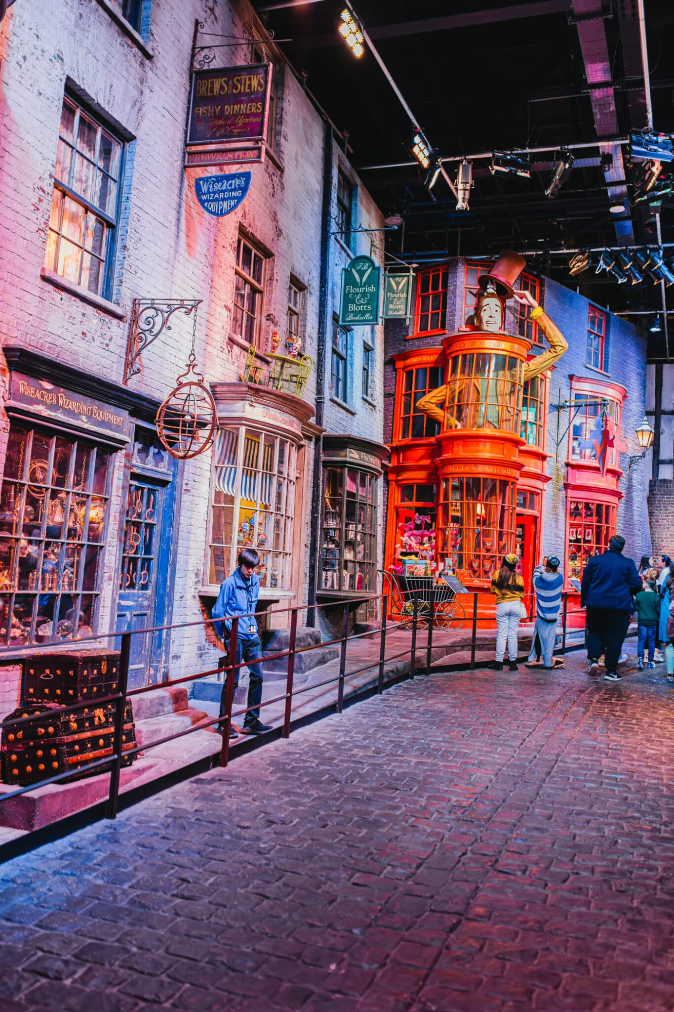 Diagon Alley with Weasleys' Wizarding Wheezes at the Harry Potter Studios Tour London. 