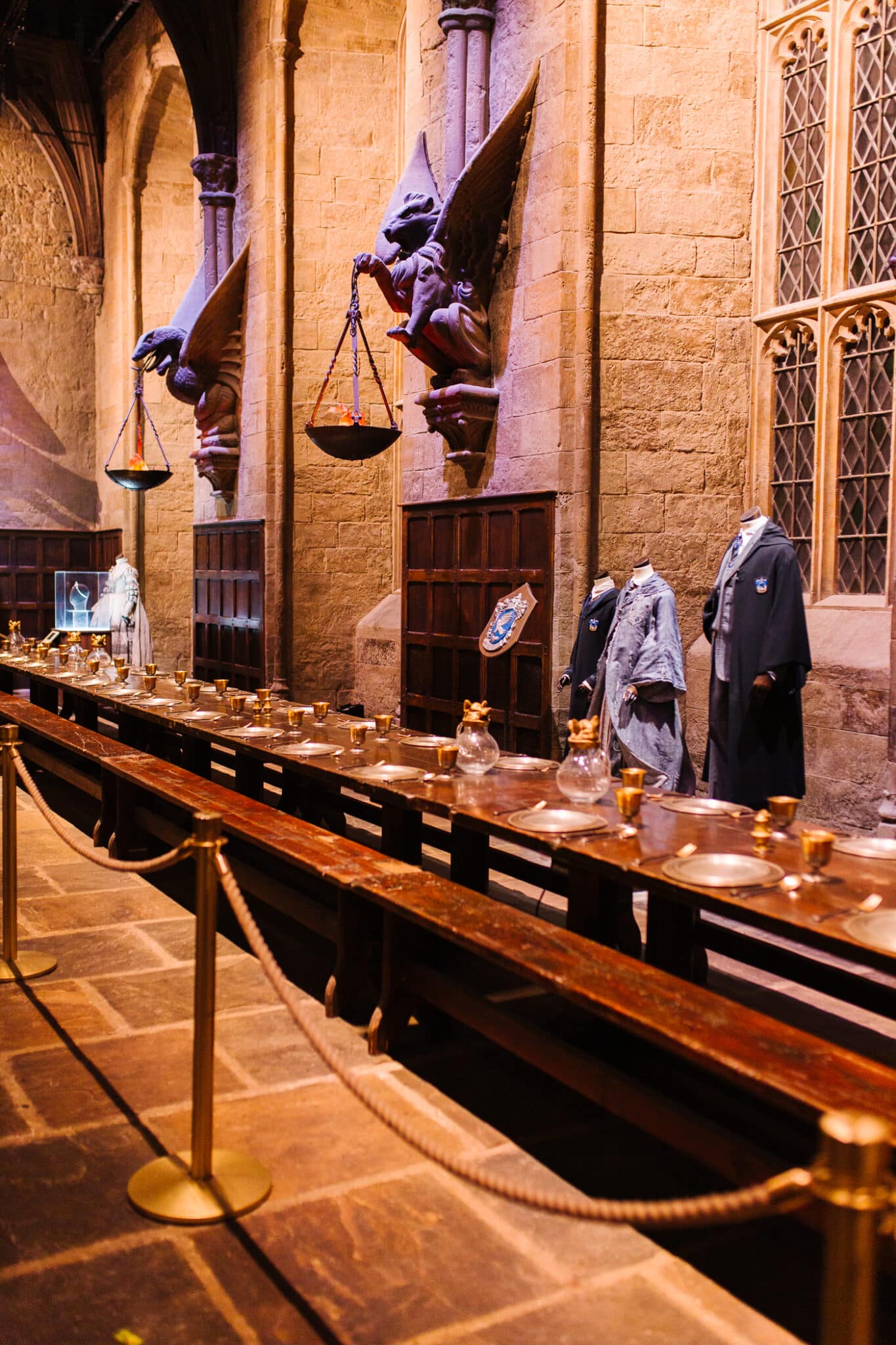 A full viwe of The Great Hall at Harry Potter Studios London. 