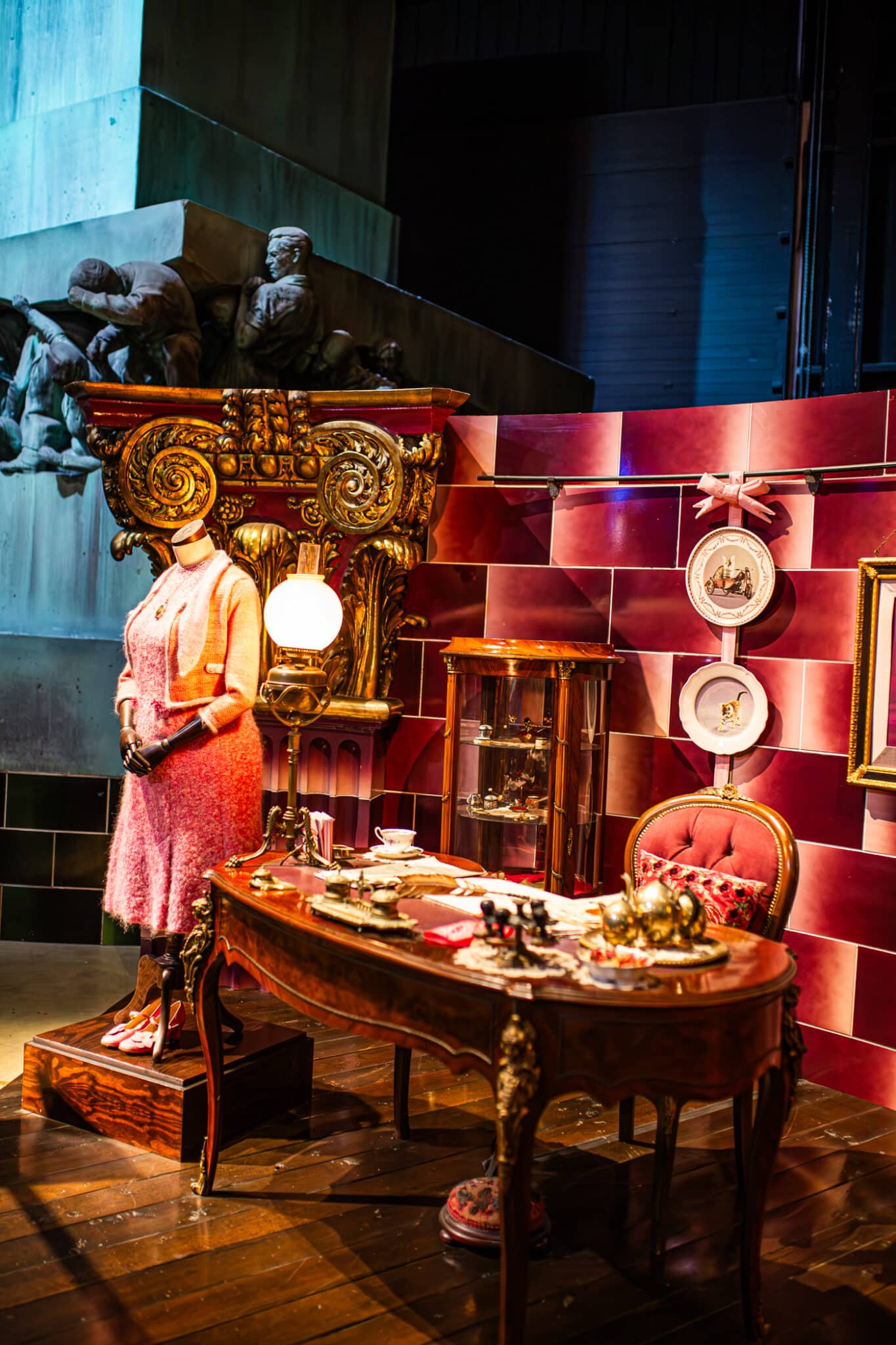 Dolores Umbridge's office complete with cat plates and a look at her pink costume worn in the Harry Potter movies. 