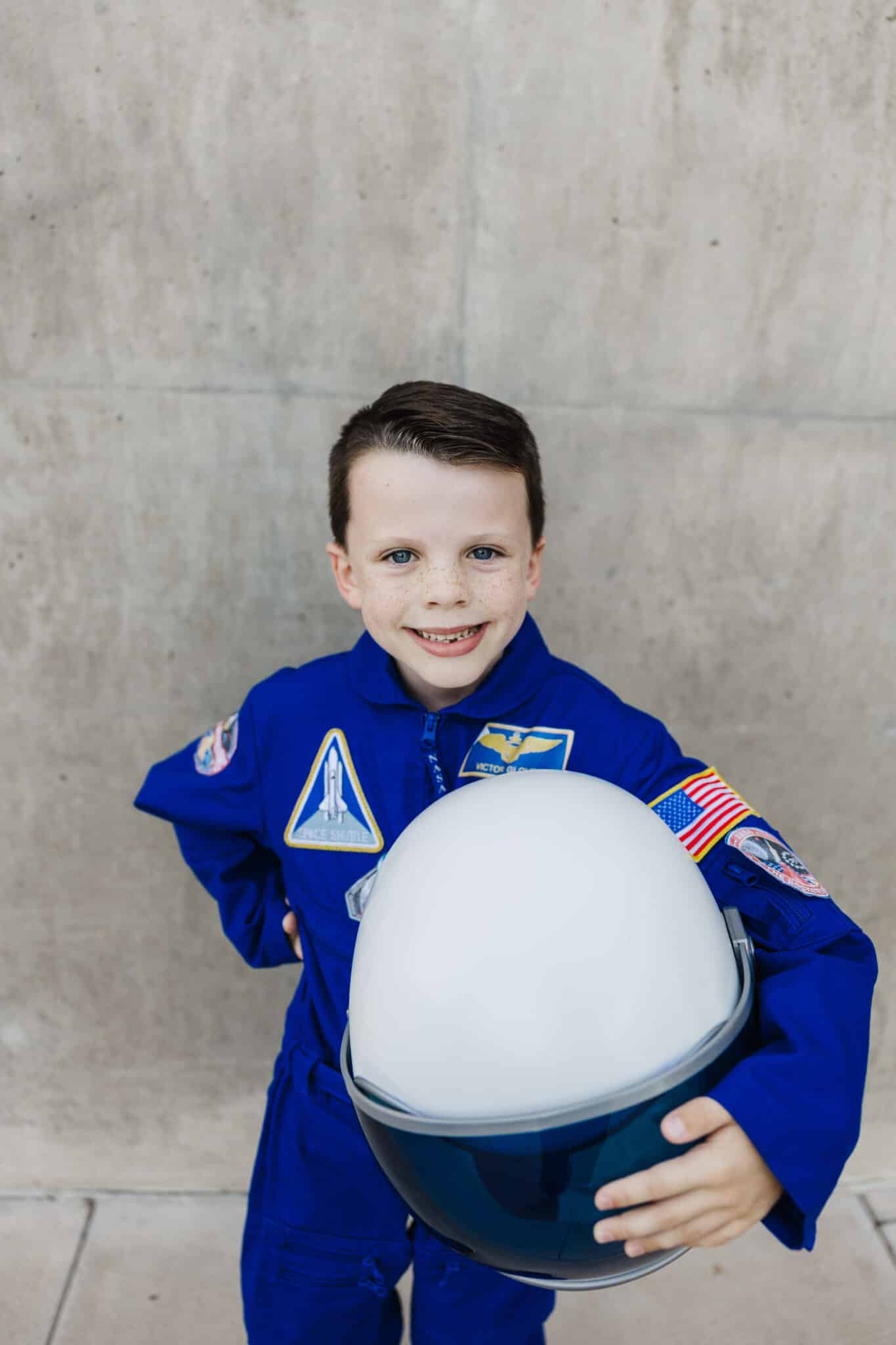 Victor Glover kid astronaut costume in blue flight suit